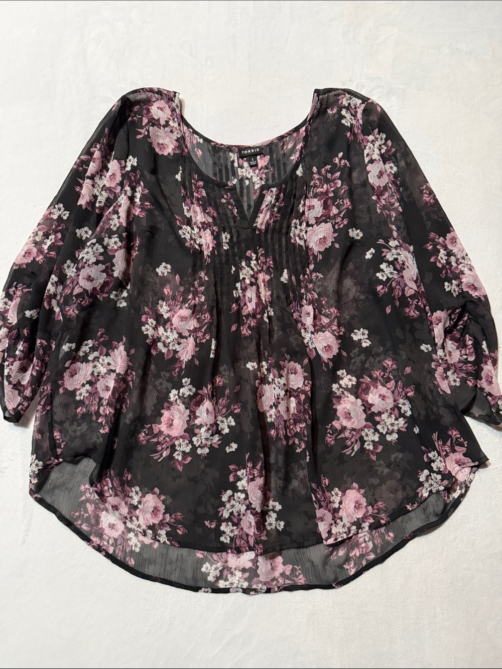 torrid Black Sheer Blouse with Pink Floral Print whimsigoth